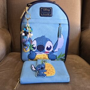 Loungefly Disney Lilo & Stitch Chenille Pineapple Mini Bkpk & Wallet, Keychain